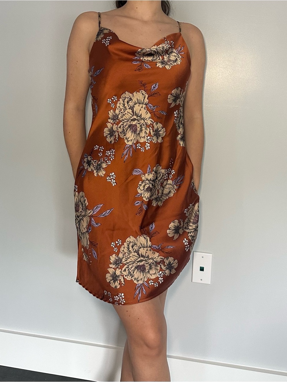 Papermoon Rust-Orange Floral Satin Slip